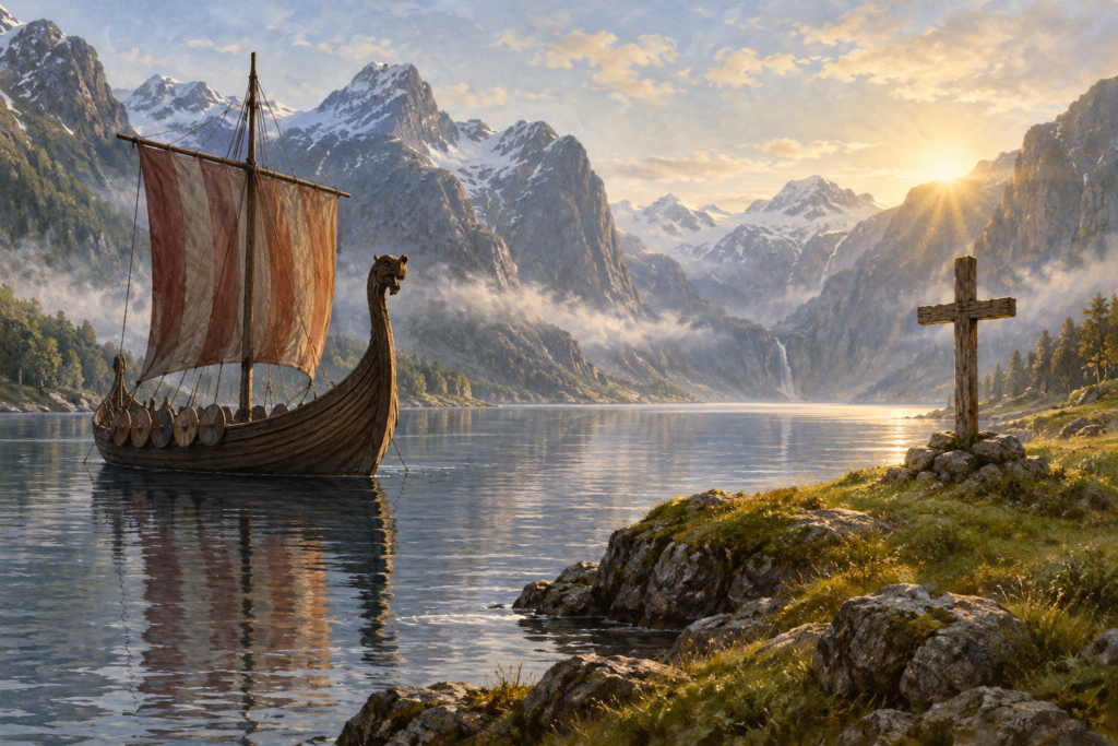 Editorial illustration for The Viking Age and the Cross of Christ